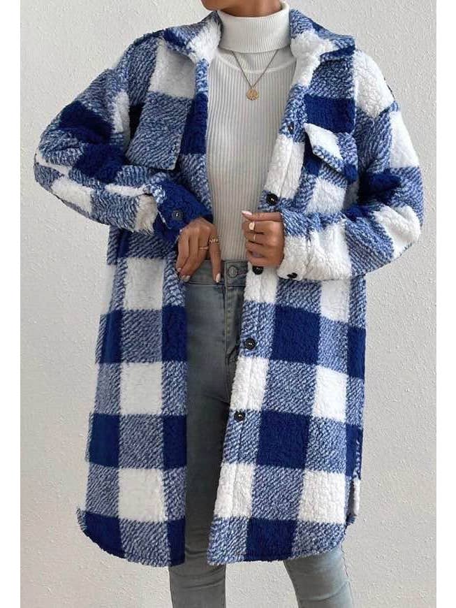 Miss Sparkling - Wholesale Coat - Women's - Sherpa plaid long coat2