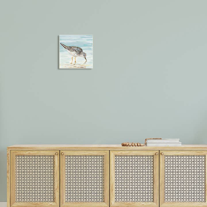 Stupell Industries - Wholesale Plaque - Sandpiper Hunting on Beach Coast Shallow Nautical Plaque Art1