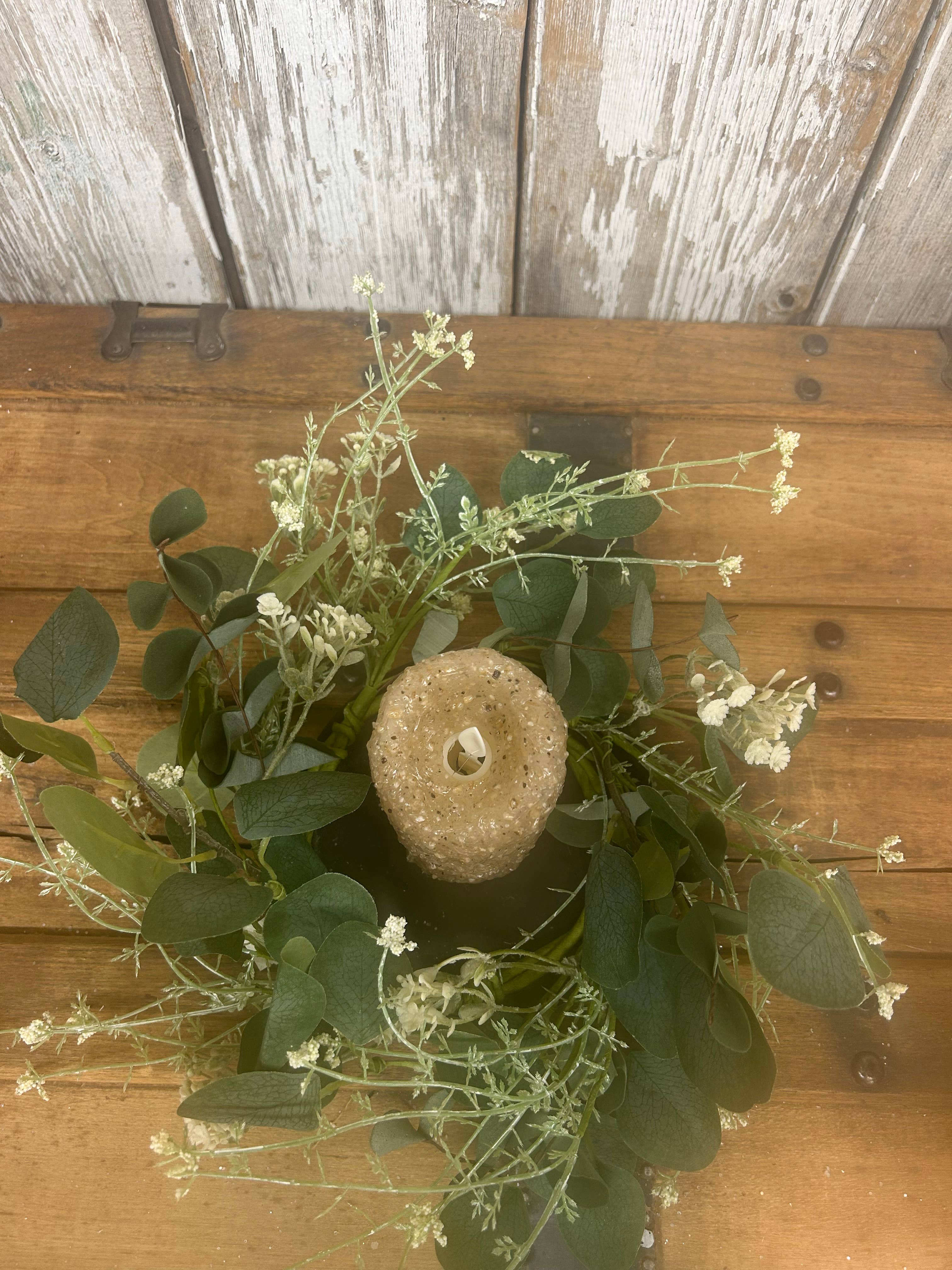 Vickie Jean's Creations Inc - Wholesale Artificial Flowers - Silver Dollar Eucalyptus Candle Ring4