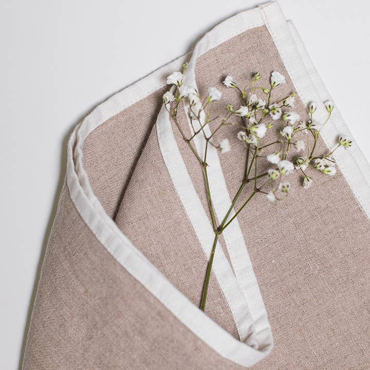 Linen Way Inc. - Wholesale Dinner & Cloth Napkin - Halo Linen Napkin with Trim - Natural & White, Set of 4