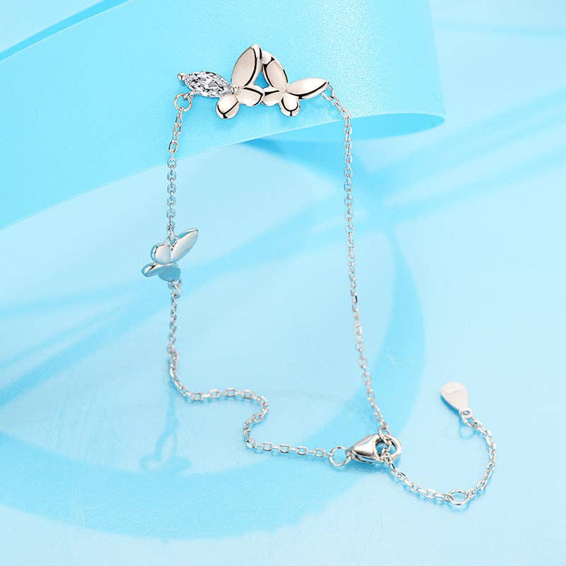 Perimade & Co. LLC - Wholesale Charm/Dangle Bracelet - Cute Triple Butterfly Charm Bracelet in 925 Sterling Silver2
