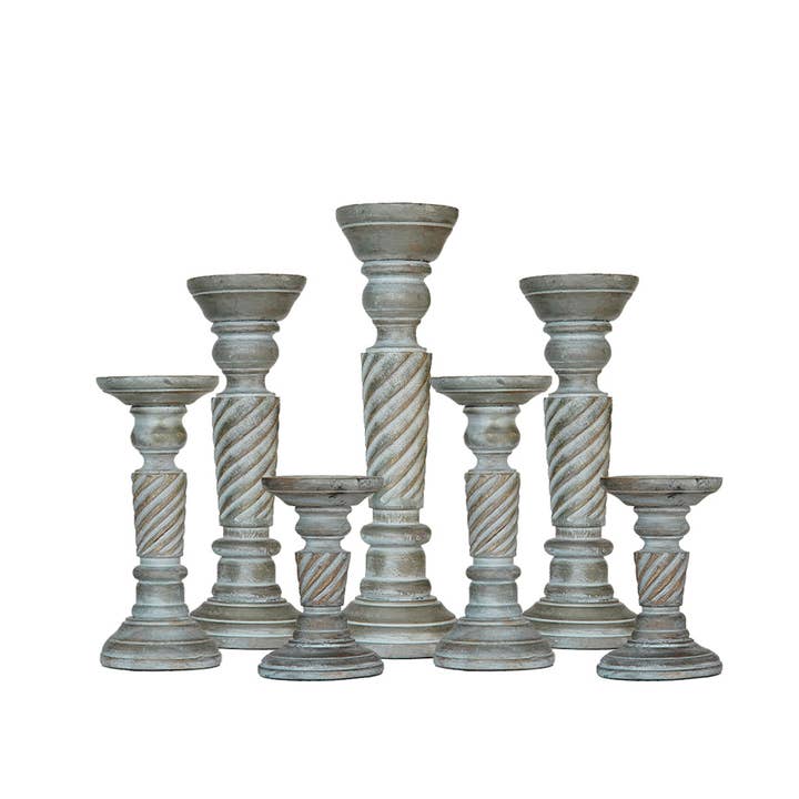 Handmade Antique Dusk Wood Set Of Seven Pillar Candle Holder for wholesale by BBH Homes LLC
