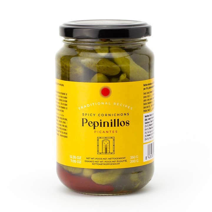 Triana Olivas. Spicy Gherkins. Pepinillos picantes. for wholesale by meDINEterranean