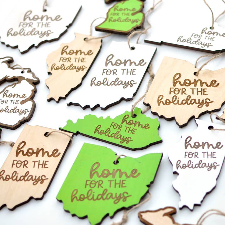 Blue Studio Creative - Wholesale Ornament - Home for the Holidays Wood Ornament - Choose Your State!
