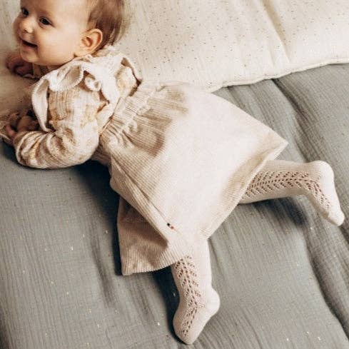 “Anna” skirt with ruffle straps in ecru corduroy for wholesale by Les p'tites Merveilles de Bérénice