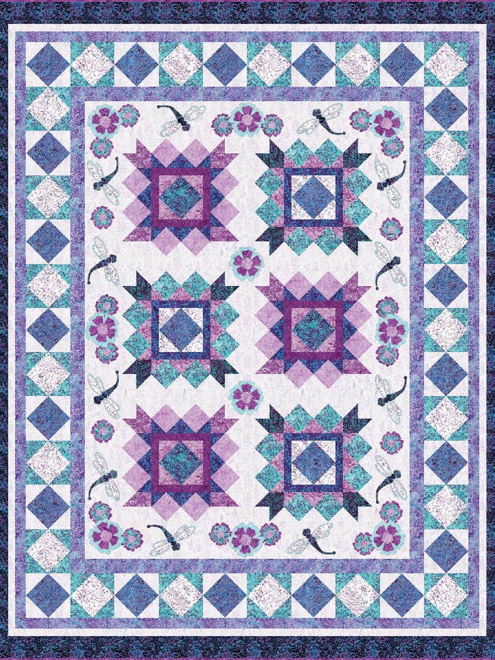 Patrón de colcha con piezas/aplicaciones de libélulas y ramilletes | Kit de tela para venta al por mayor de The Whimsical Workshop