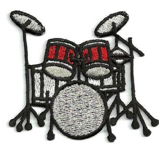 Drum Kit - Red/Black/Silver - Musical Instrument - Iron on Applique - Embroidered Patch - 25182-D for wholesale by Wholesale Applique