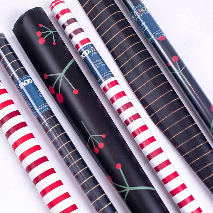Mod Lounge Paper Company - Wholesale Flat Wrap - Mistletoe Mid Century Modern Holiday Gift Wrap Set of 23