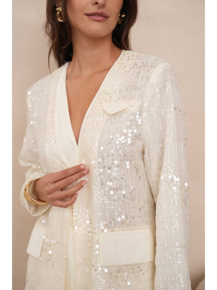 Ecru 2-in-1 Sequin Dress Jacket - CK08349 for wholesale on Faire
