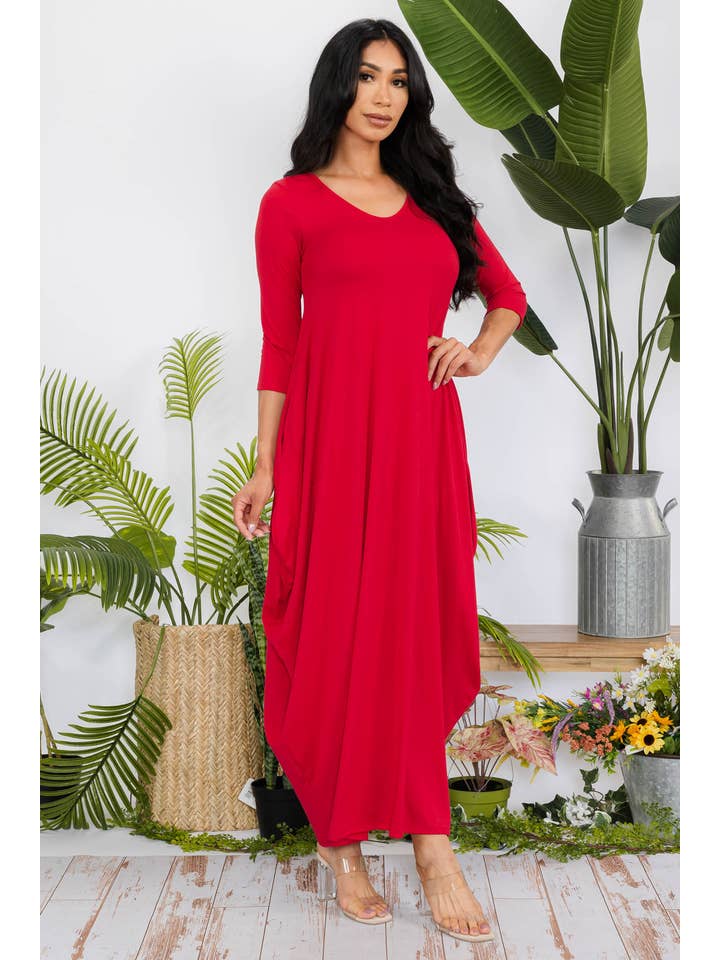 H&H Fashion Inc. - Wholesale Dress - Women's - HH645R-SOLID - 3/4 Sleeve Maxi Dress2