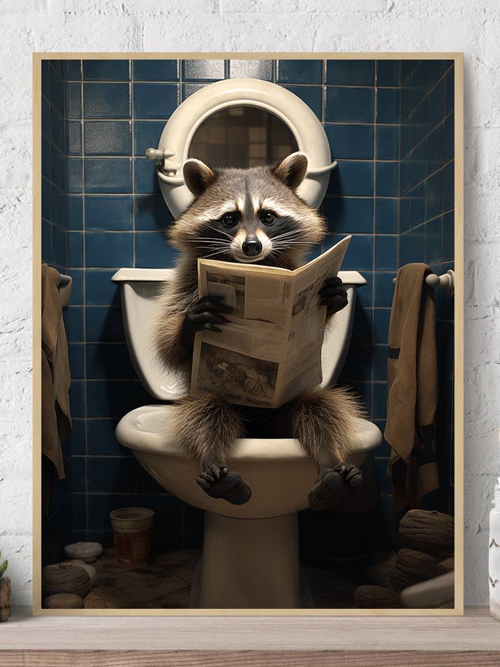Lámina de pared con diseño de mapache on Toilet para venta al por mayor de Arttique - Artistry Canvas Prints