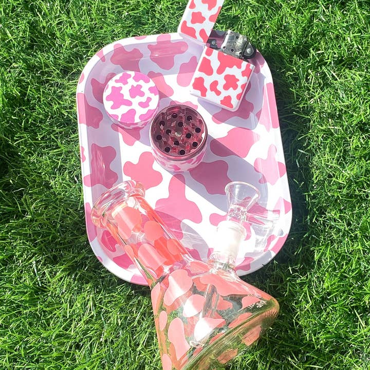 Canna Style - Wholesale Decorative Tray - MINI PINK COW ROLLING TRAY
