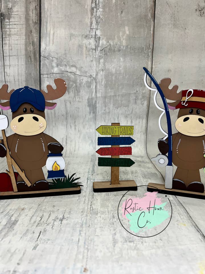 moose camping fishing shelf sitter craft sign kit for wholesale by Rustic Home Co LLC