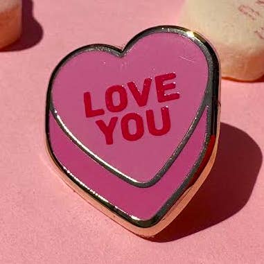 Love You Candy Conversation Heart Enamel Pin for wholesale by Painting With James