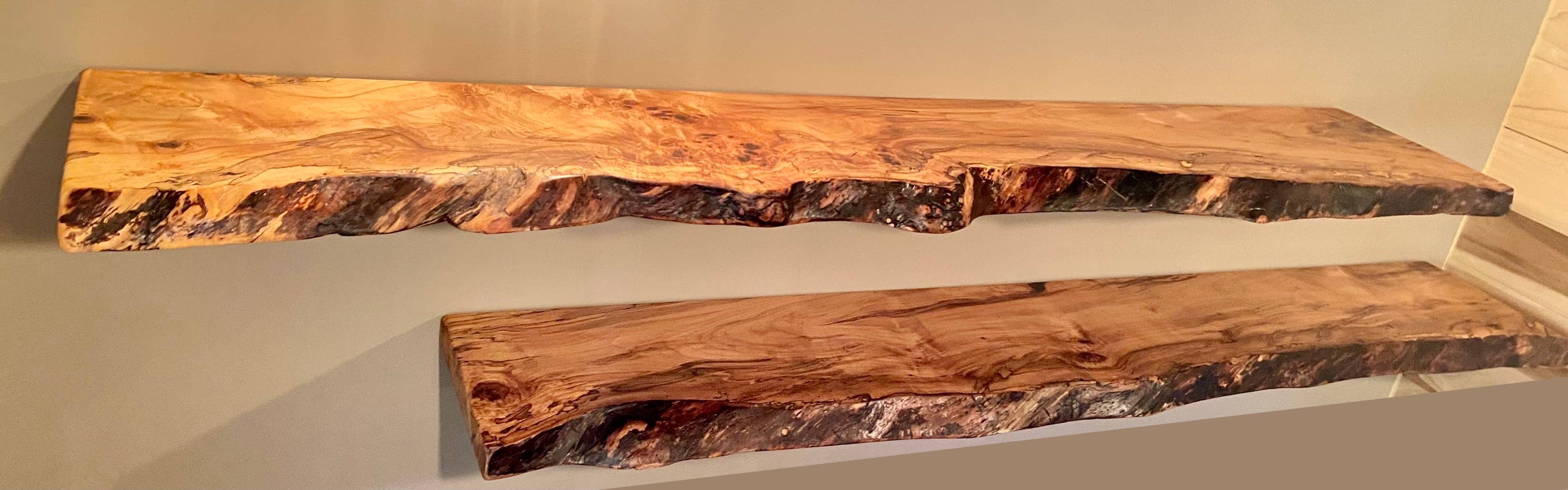 Steel Oak - Wholesale Wall Mounted Shelf - Live Edge Spalted Maple, Ambrosia Maple Wood Floating Shelf17