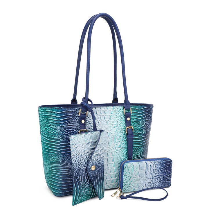 KAYLA+AVA - Wholesale Tote Bag - Women's - CELESTINE CROC EMBOSSED OMBRE 3 IN 1 TOTE SET13