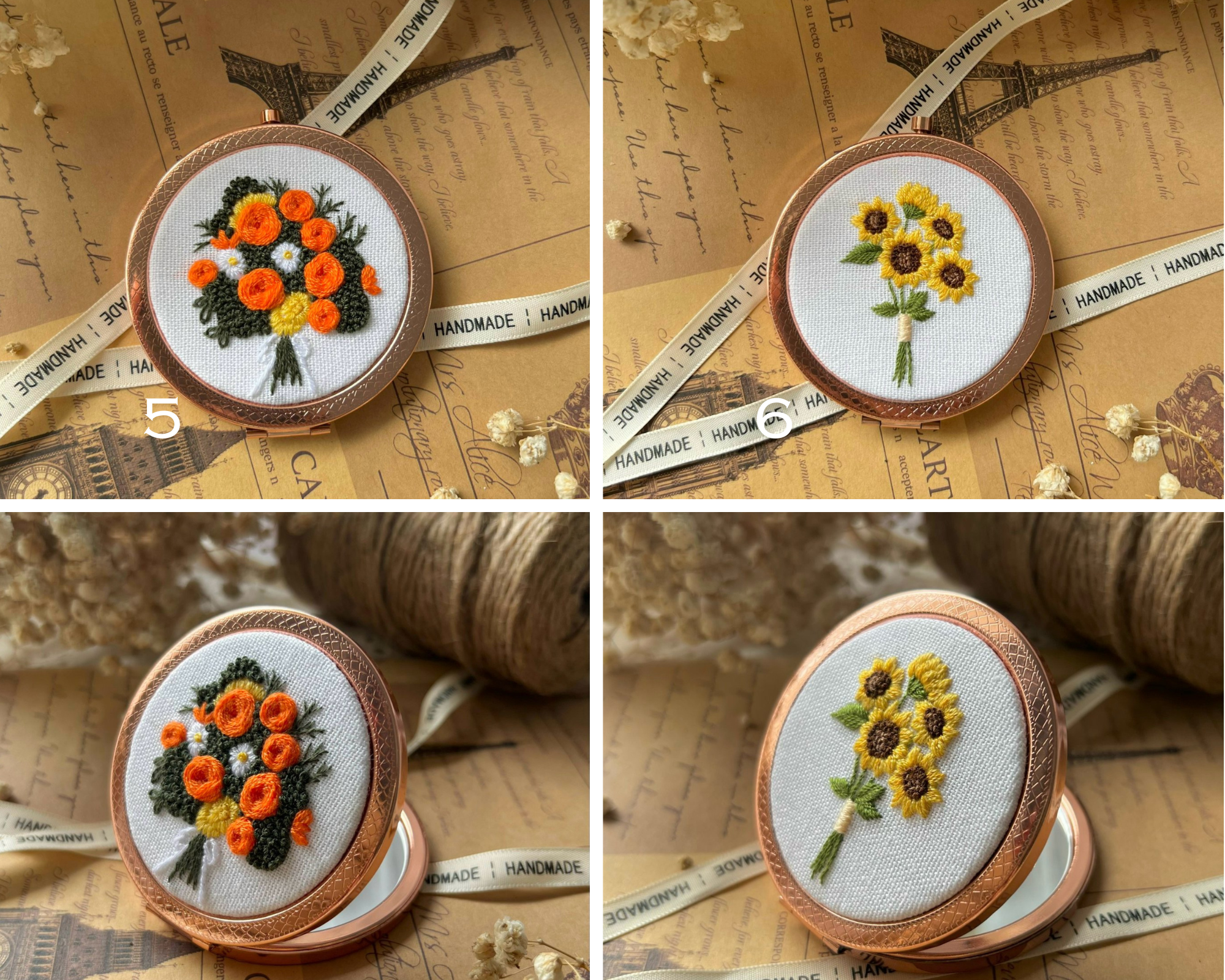 Maple Dream Store – Großhandel Taschenspiegel – Handbestickter Vintage-Taschenspiegel mit Blumenmuster — Hochzeit2