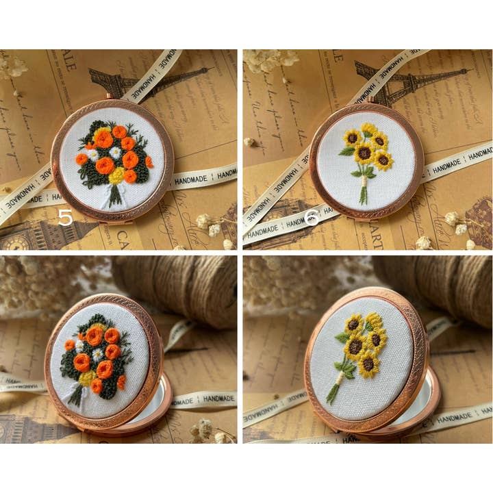 Maple Dream Store – wholesale Compact mirror – Vintage Floral Hand Embroidered Pocket Mirror - Wedding2