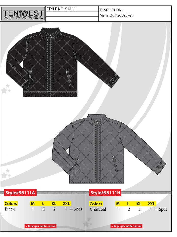 Gesteppte schwarze Herrenjacke für den Großhandel von Ten West Apparel