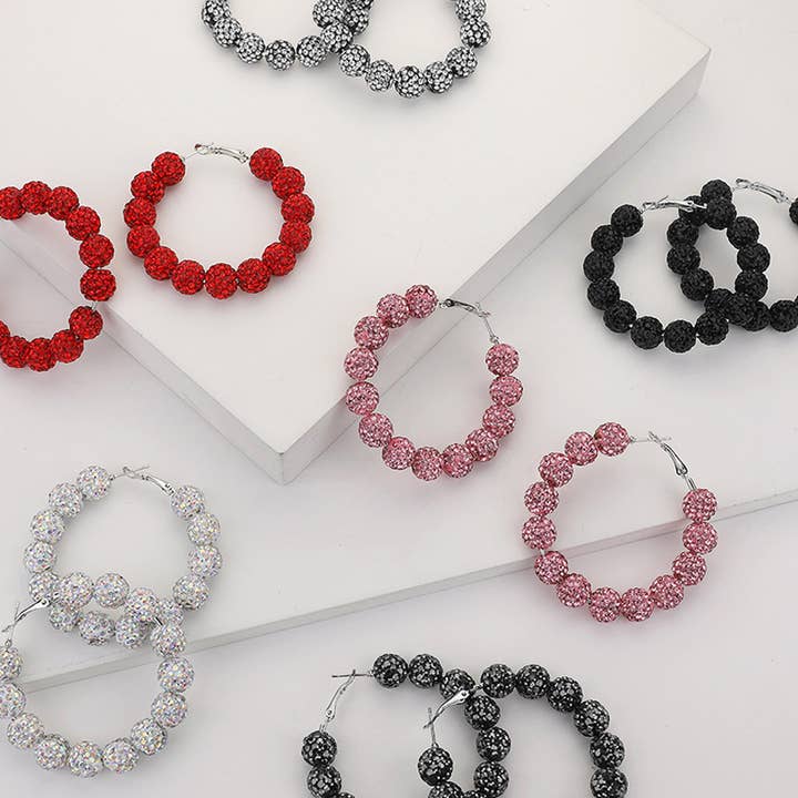 Sensibling Corp. - Wholesale Hoop Earrings - Shamballa Ball Beaded Hoop Earrings
12