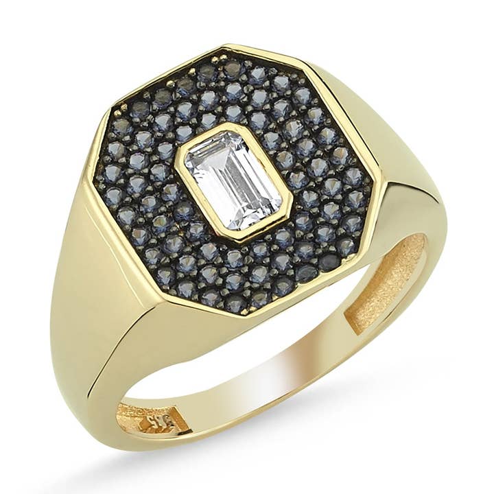 14K YELLOW GOLD BLUE SAPPHIRE BAGUETTE RING for wholesale by Sestra Jewelry