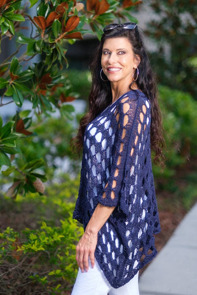 TINA Stephens Italy/Tees By Tina - Wholesale Knit Top - Women's - Oceana Circle Open Knit Topper (BQ904)2