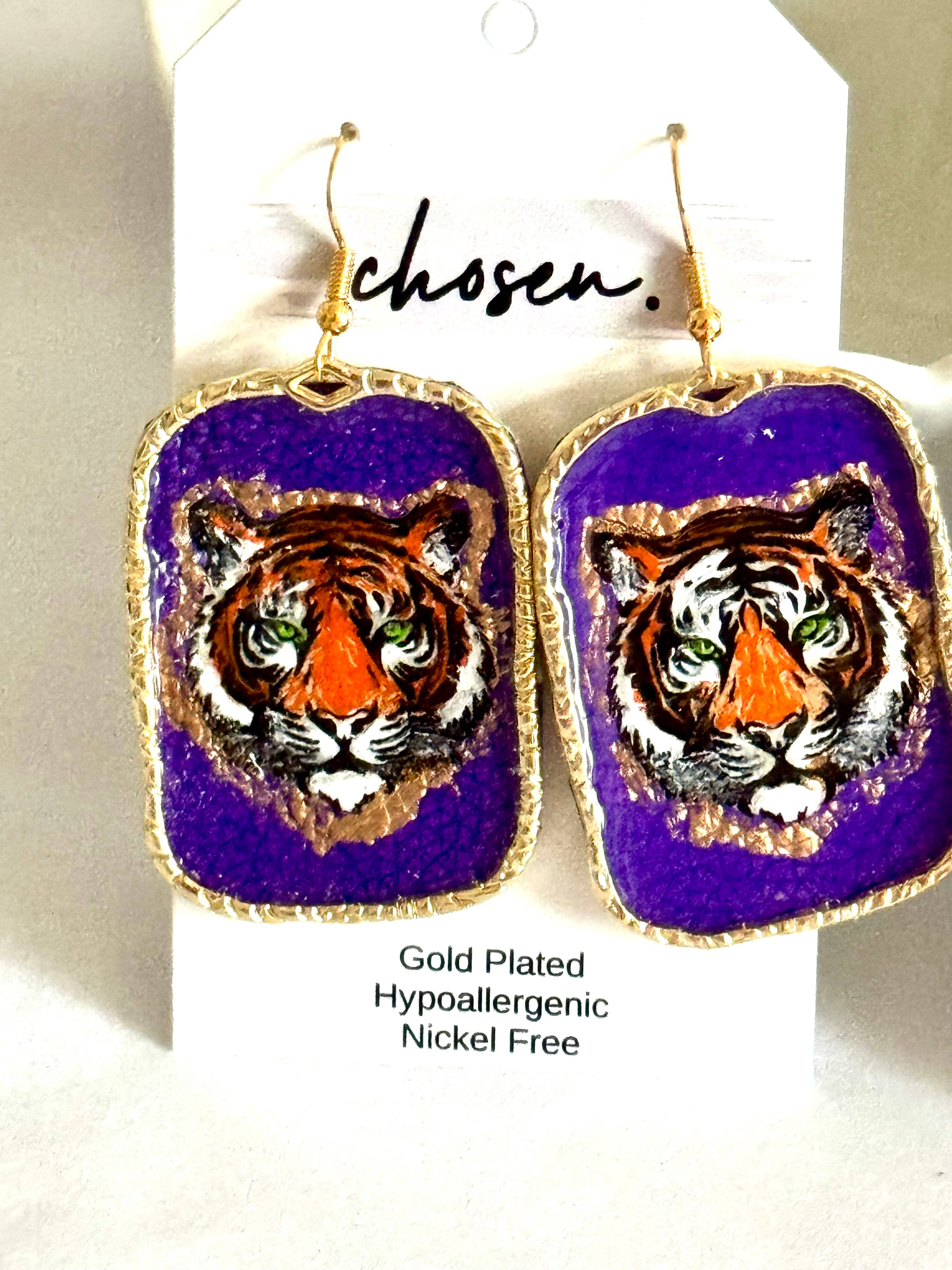 Chosen – wholesale Hängande örhängen – Tiger Town handmålade läderörhängen3