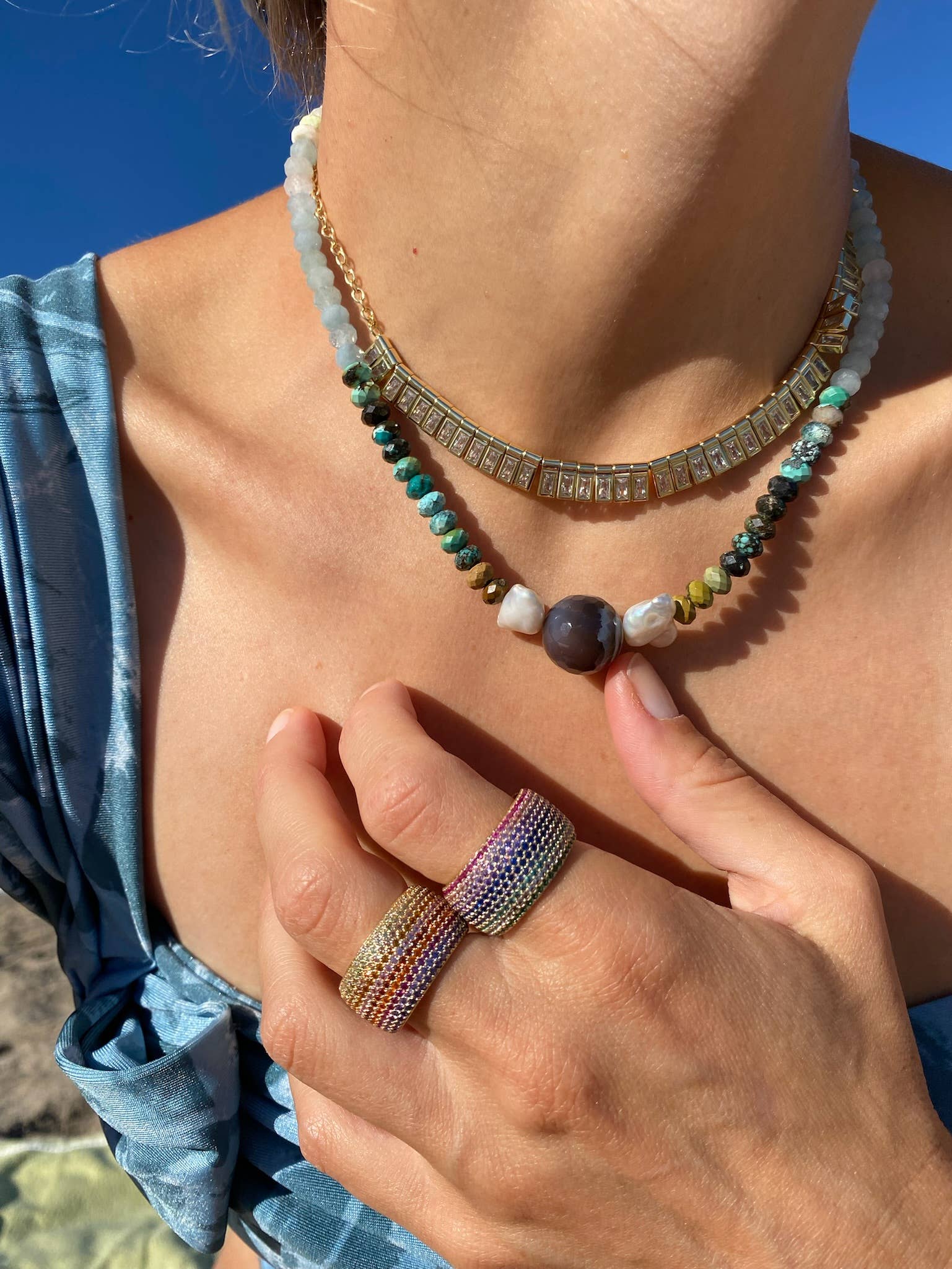 Native Gem – wholesale Cocktail/Statement Ring – Billionaire Ring - Ember Cigar Band Ring med 14K guld vermeil3