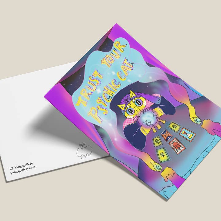 Psychic Cat Postcard for wholesale by Yangsgallery