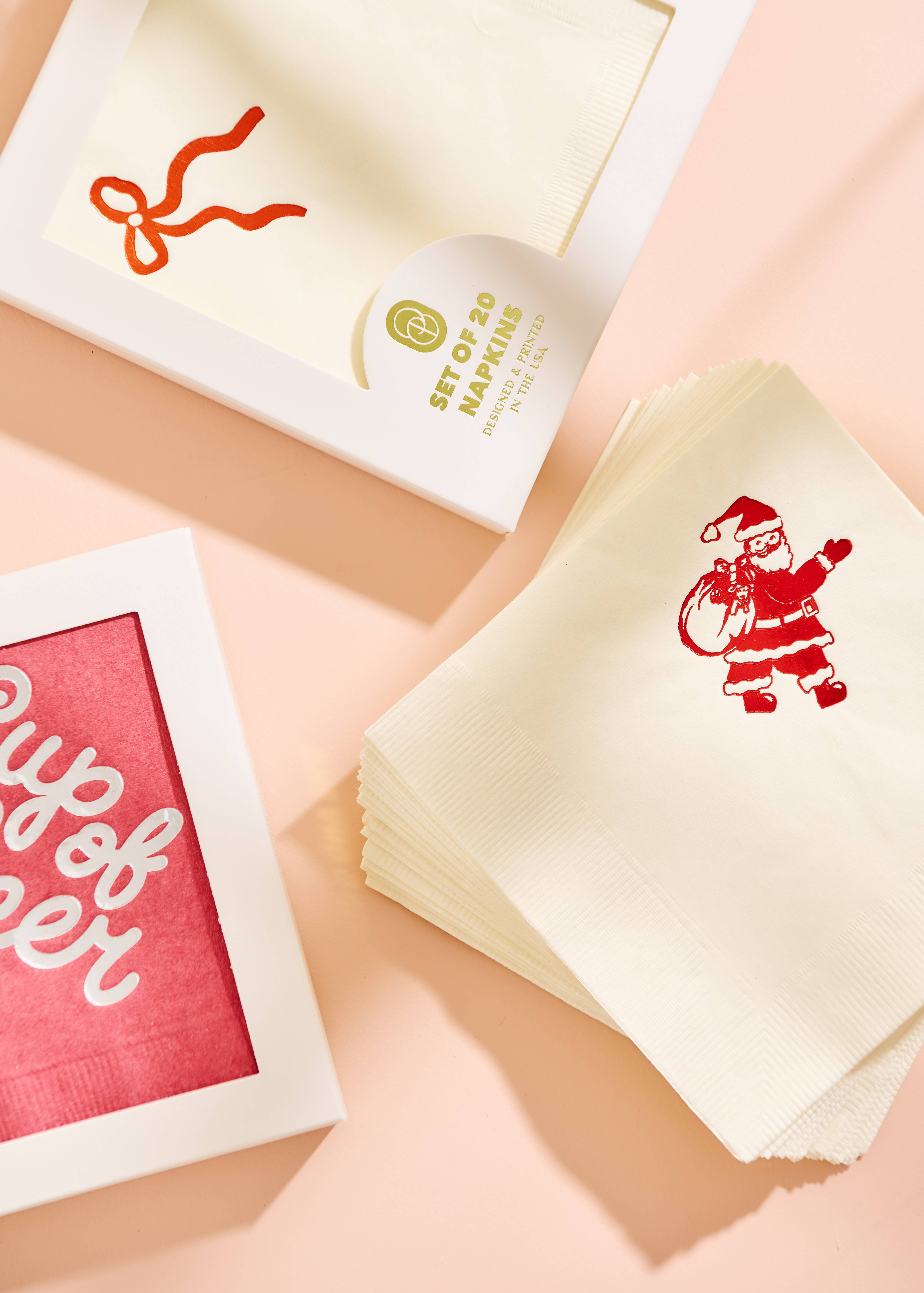 One & Only Paper - Wholesale Disposable Napkin - Classic Red Bow Cocktail Paper Beverage Napkins - Set of 204