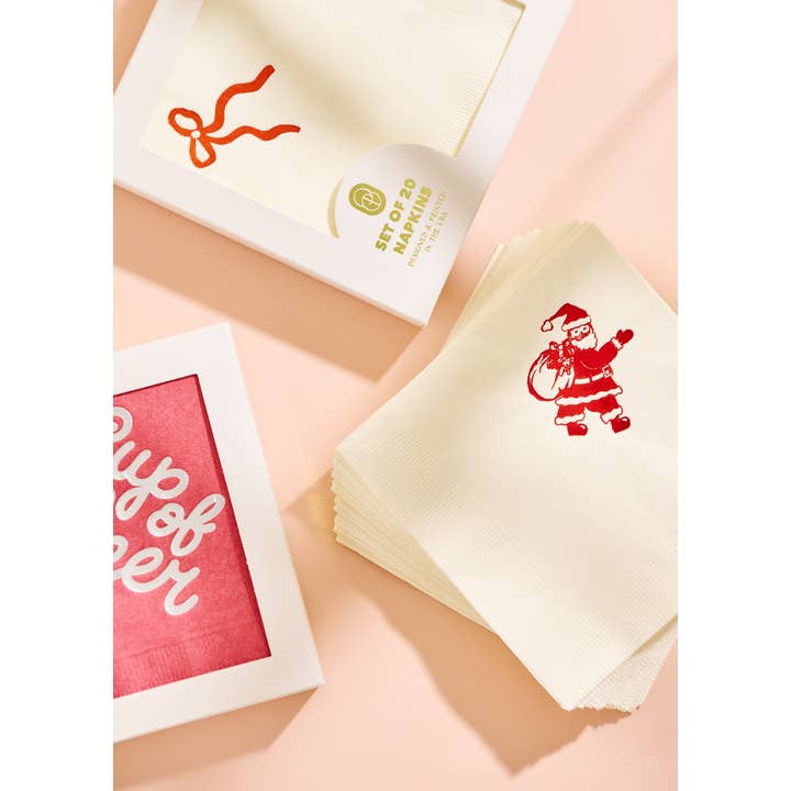 One & Only Paper - Wholesale Disposable napkin - Classic Red Bow Cocktail Paper Beverage Napkins - Set of 204