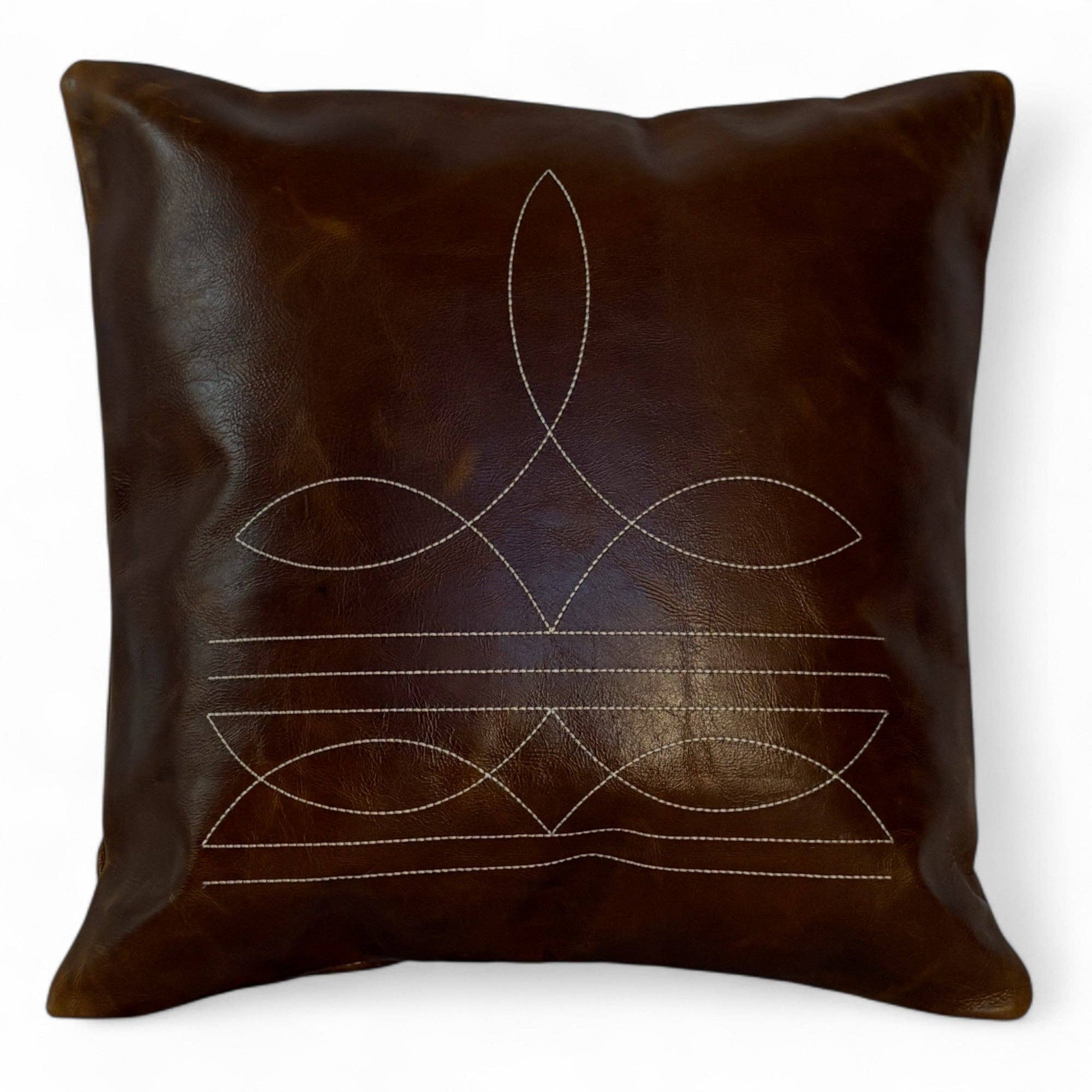 Ranch Junkie - Wholesale Throw Pillow Cover - 18x18 Genuine Leather Pillow Cover Rancho Boot Stitch Pillow Cover0