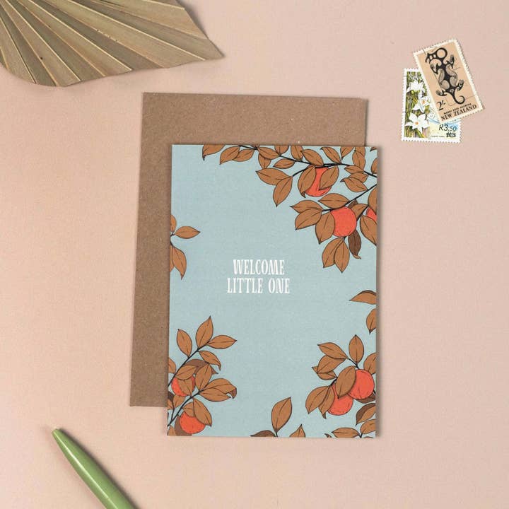 Welcome Little One New Baby Card | Tropical Oranges Greeting for wholesale by Lately Studio