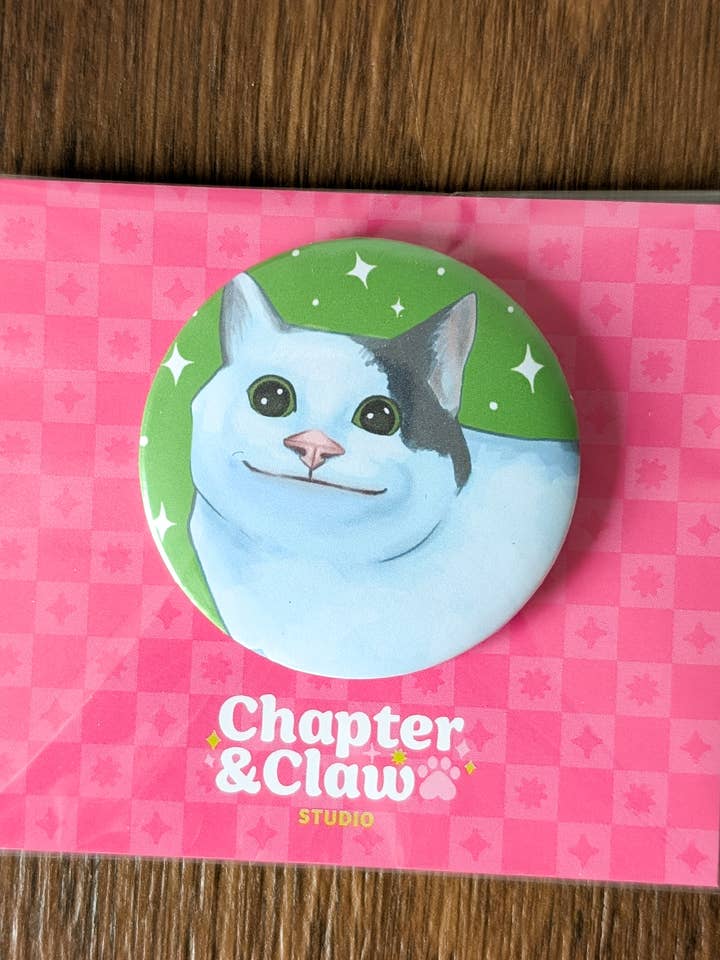Meme Cat Beluga Button Magnet for wholesale by Chapter & Claw Studio