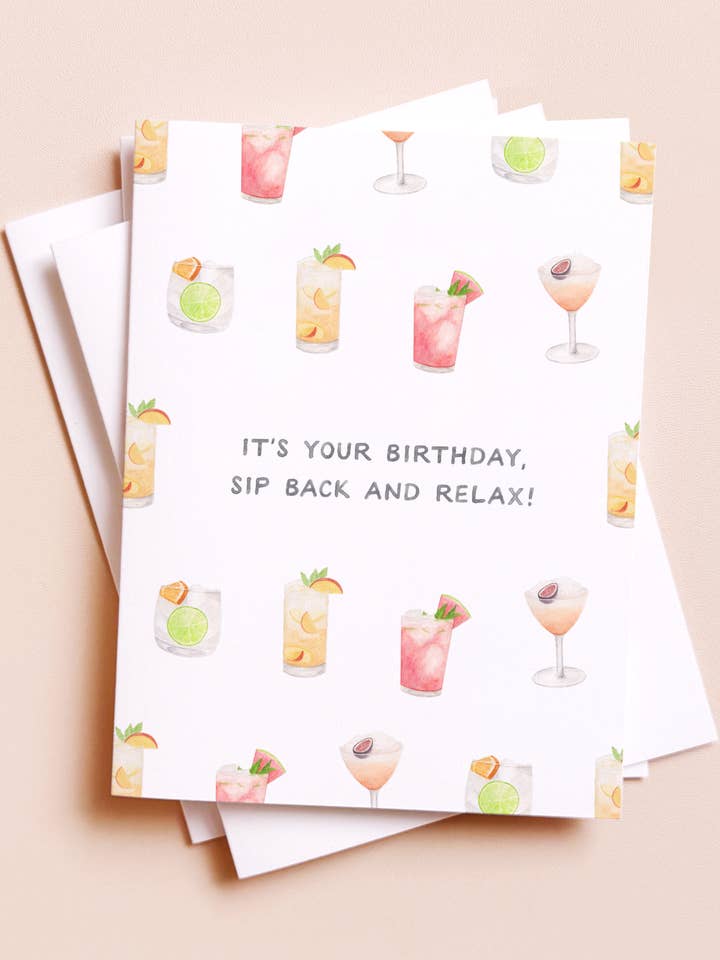 Sip Back And Relax — Cocktail Pun Birthday Card for wholesale by Amy Zhang