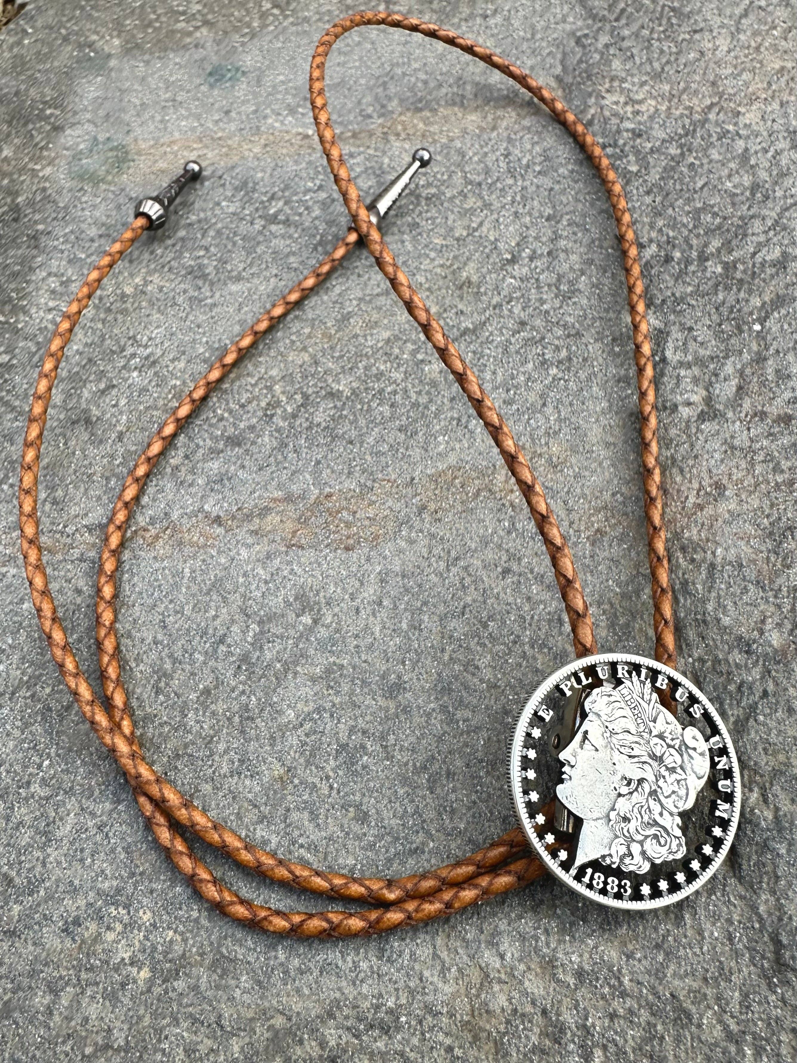 Mountainstruck Coin Rings and Jewelry - Wholesale Necktie - Men's - U.S. Morgan Dollar Hand Cut Silver Coin Bolo Tie (front)2
