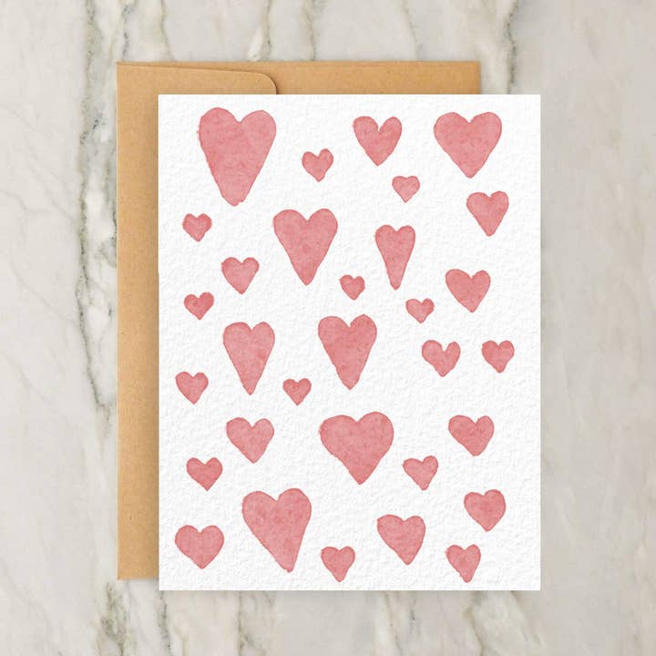 Cute Pink Simple Hearts 4x5" Greeting Card Valentines Day for wholesale by Hudson Illustration Co - About Town Co