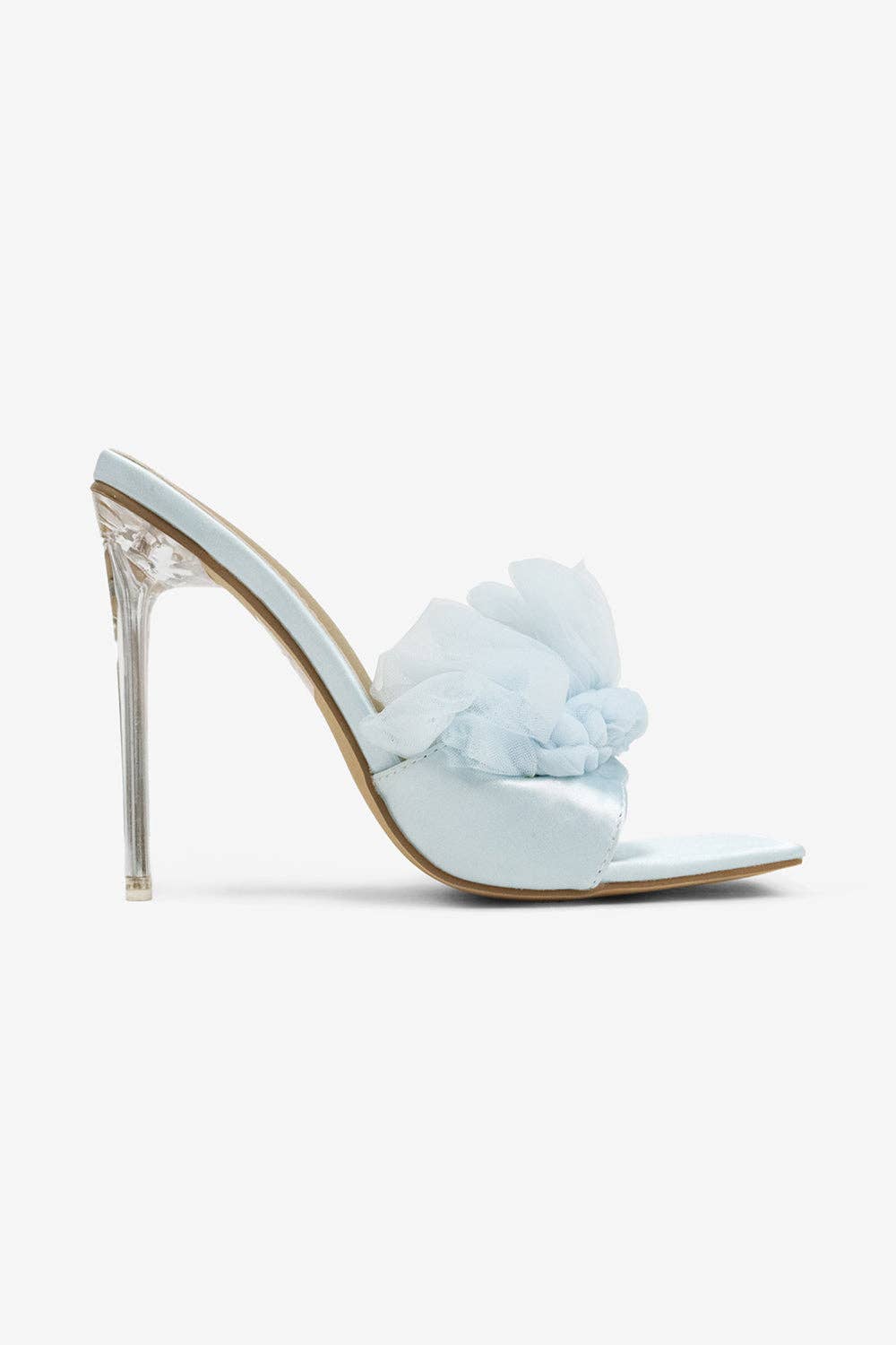 Lemonade Shoes - Wholesale High Heels - Women's - MADE YOU LOOK - Satin Ruffle Square Toe Heel, Clear Stiletto6