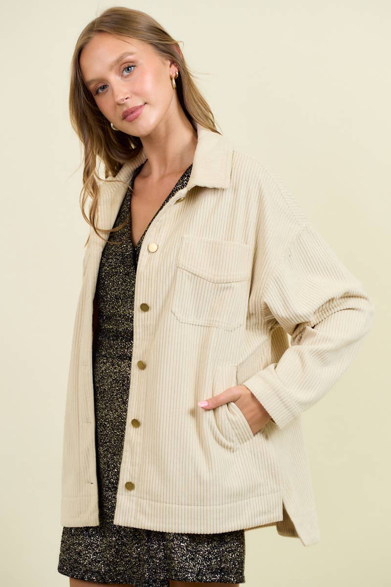 Doe and Rae - Wholesale Shirt Jacket/Shacket - Women's - Corduroy Front Button Down Oversized Jacket - 10613J-112