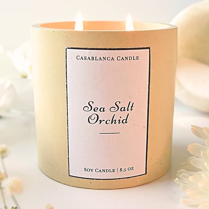 Bougie en béton | Cire de soja coulée à la main | Orchidée au sel de mer pour la vente par Casablanca Candle