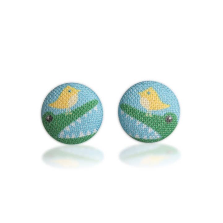 Rachel O's - Wholesale Stud/Post Earrings - Gator and Bird Fabric Button Earrings4