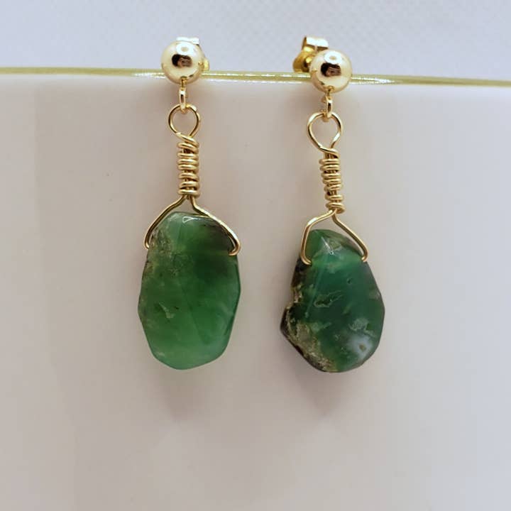 Minimalistisk Drop Øreringe - Chrysopras for engroshandel hos Divine Dragon Designs
