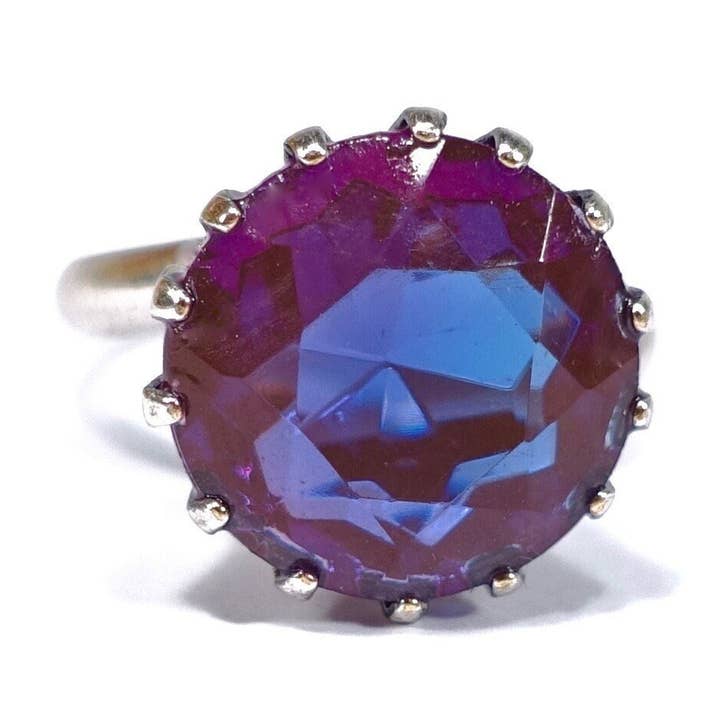 Bague en verre saphirine argent ancien bouilloire couronne années 50 #2 pour la vente par SoHo Schmuckmanufaktur