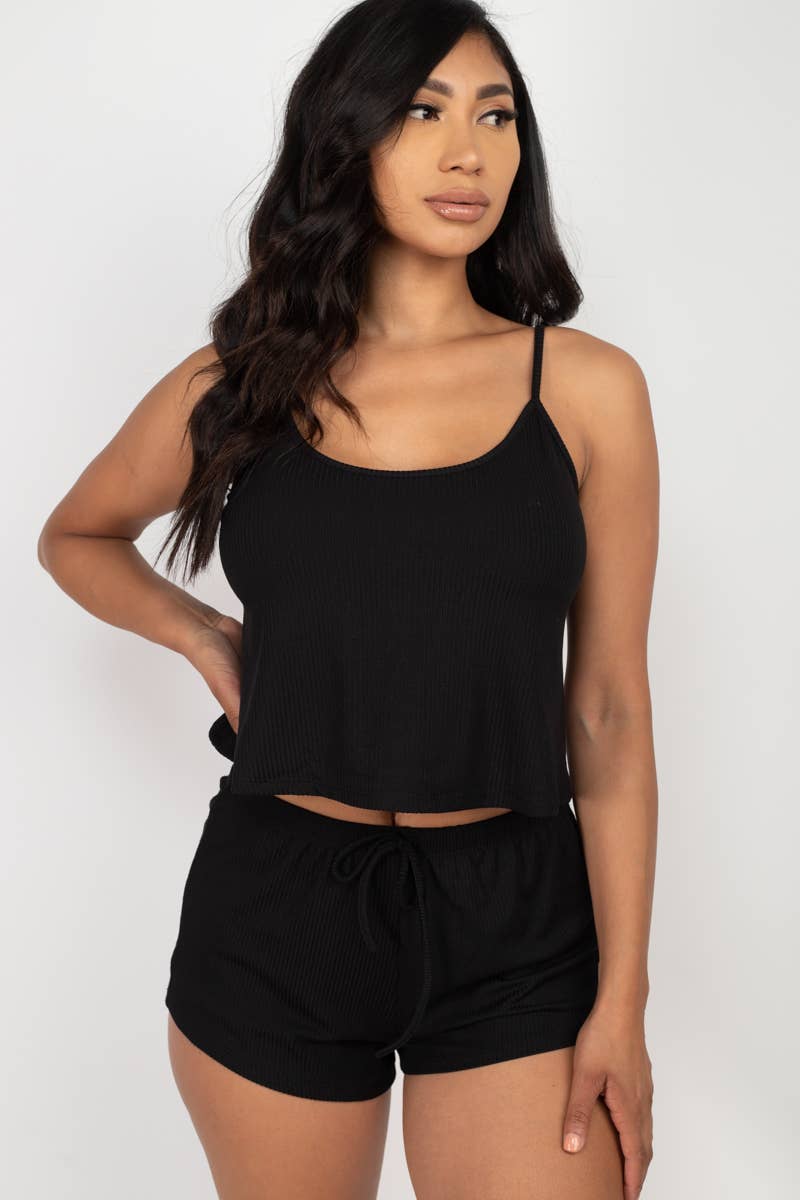 CAPELLA APPAREL - Wholesale Lounge Set - Women's - Ribbed Strappy Top & Shorts Lounge Set1