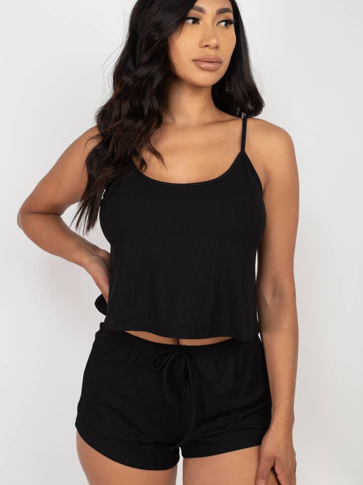 CAPELLA APPAREL - Wholesale Lounge Set - Women's - Ribbed Strappy Top & Shorts Lounge Set1