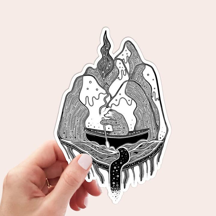 The Canoeing Bear/Autocollant en vinyle imperméable de haute qualité pour la vente par ImogenCarterArt