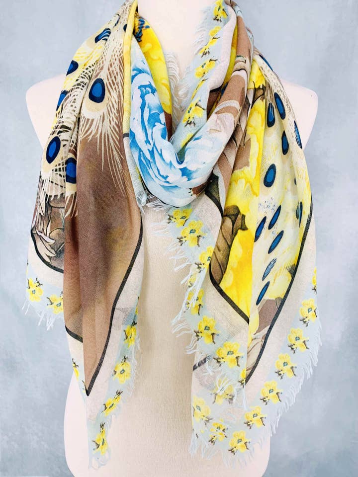 Yellow & Blue Peoney Scarf/Shawl for wholesale by JC Sunny Fashion