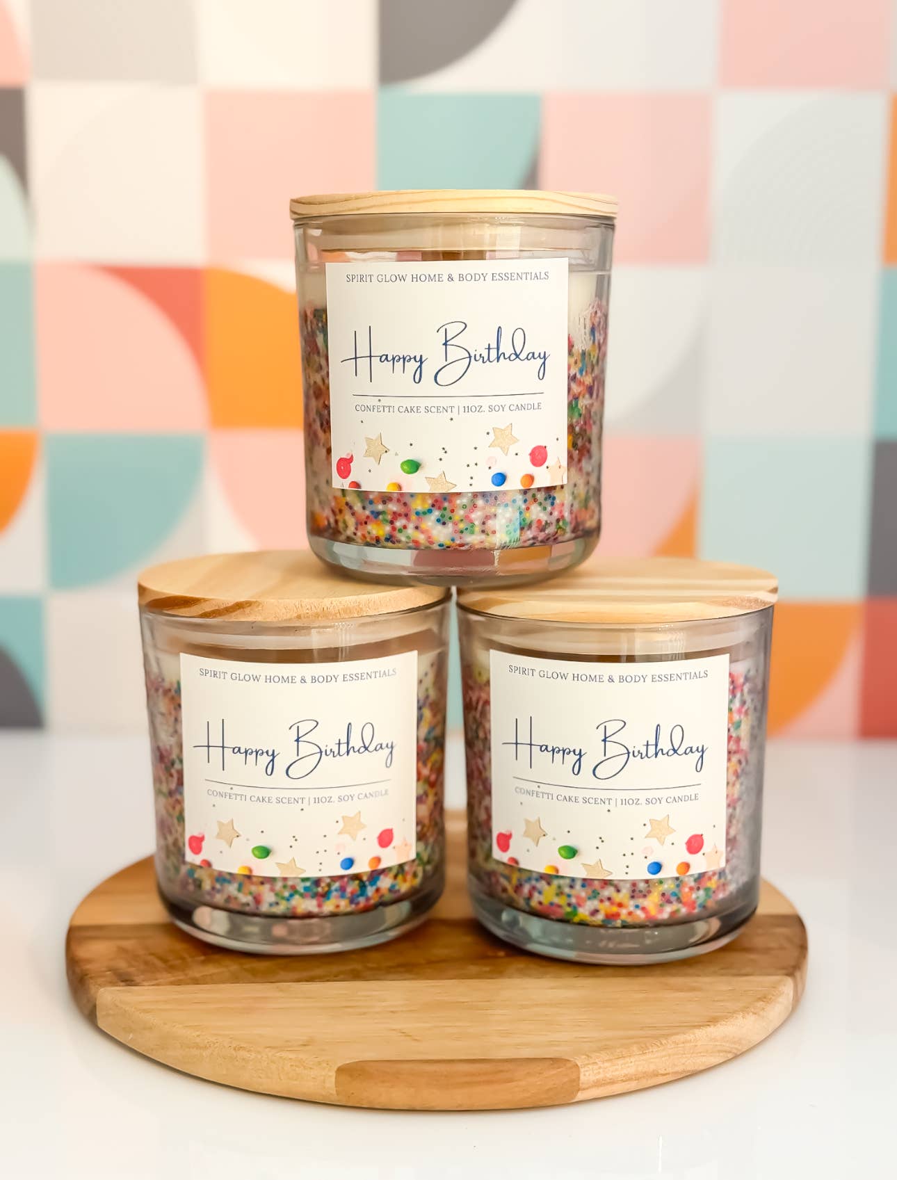 Spirit Glow Home & Body Essentials - Wholesale Jar/Filled Candle - Confetti Cake Birthday Candle - 11 oz.