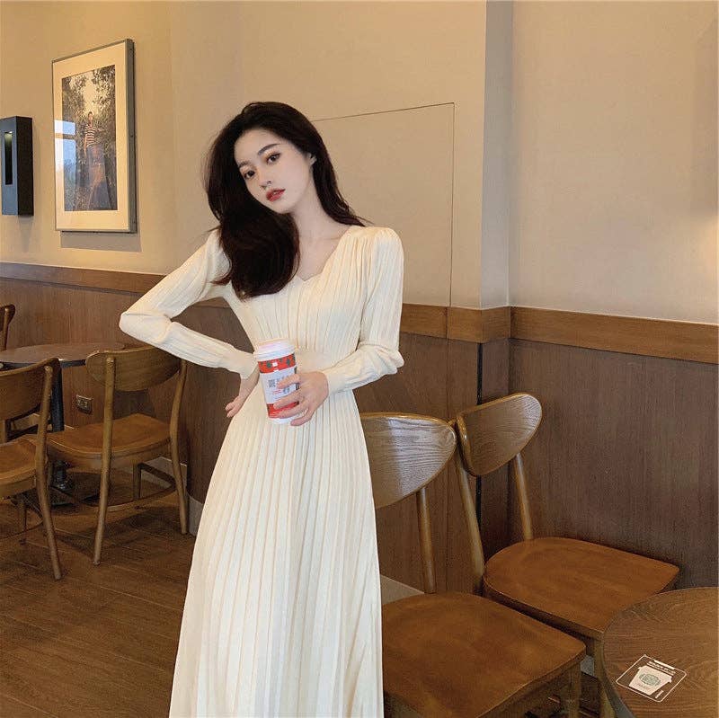 Marayn - Wholesale Dress - Women's - HighWaisted Knit Dress Chic Korean Style for Fall12