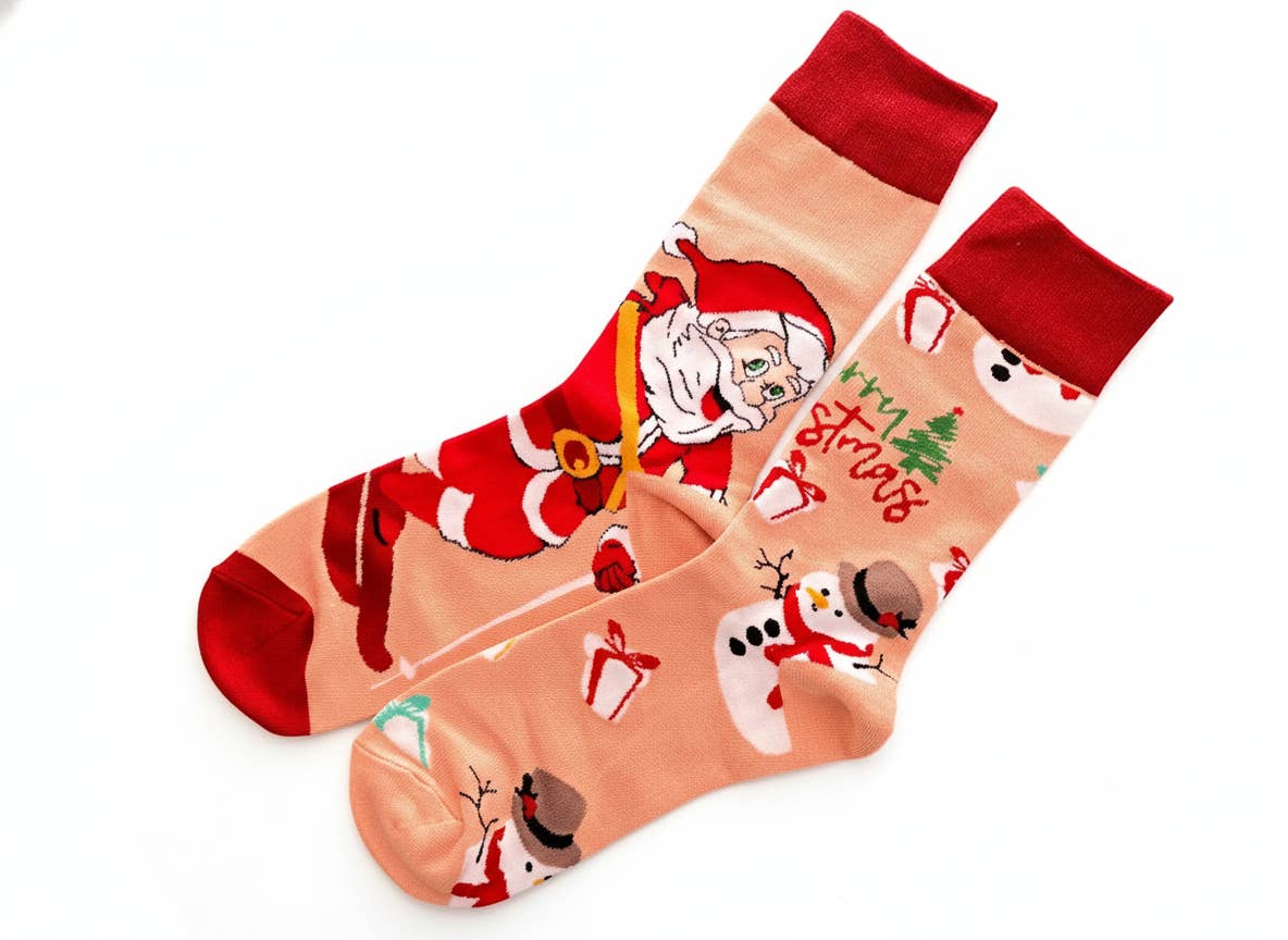 Sock Shuttle - Wholesale Socks - Unisex - Santa Climbing & Snowman Gift Christmas Crew Socks